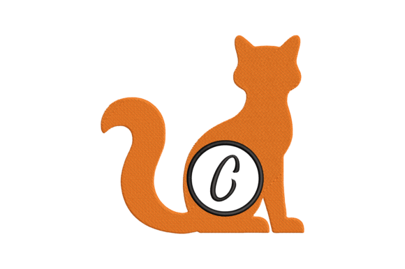 Cat Letter C Embroidery Design